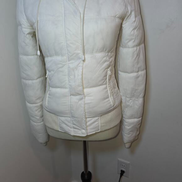 Y2K American Eagle White Puffer Jacket Small Logo Vintage Sherpa Lined Hood - Picture 8 of 12